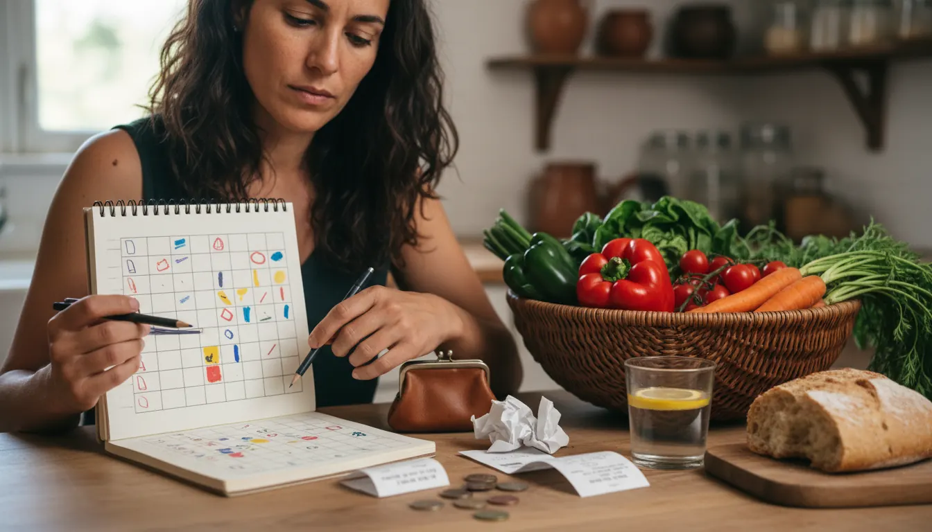 Persona planificant el pressupost setmanal per a compra al mercat
