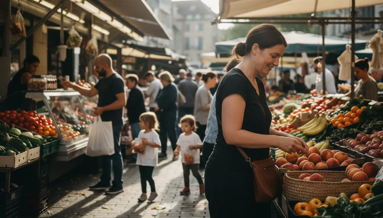 Clients fent la compra al Mercat de Sant Gervasi en una tarda típica
