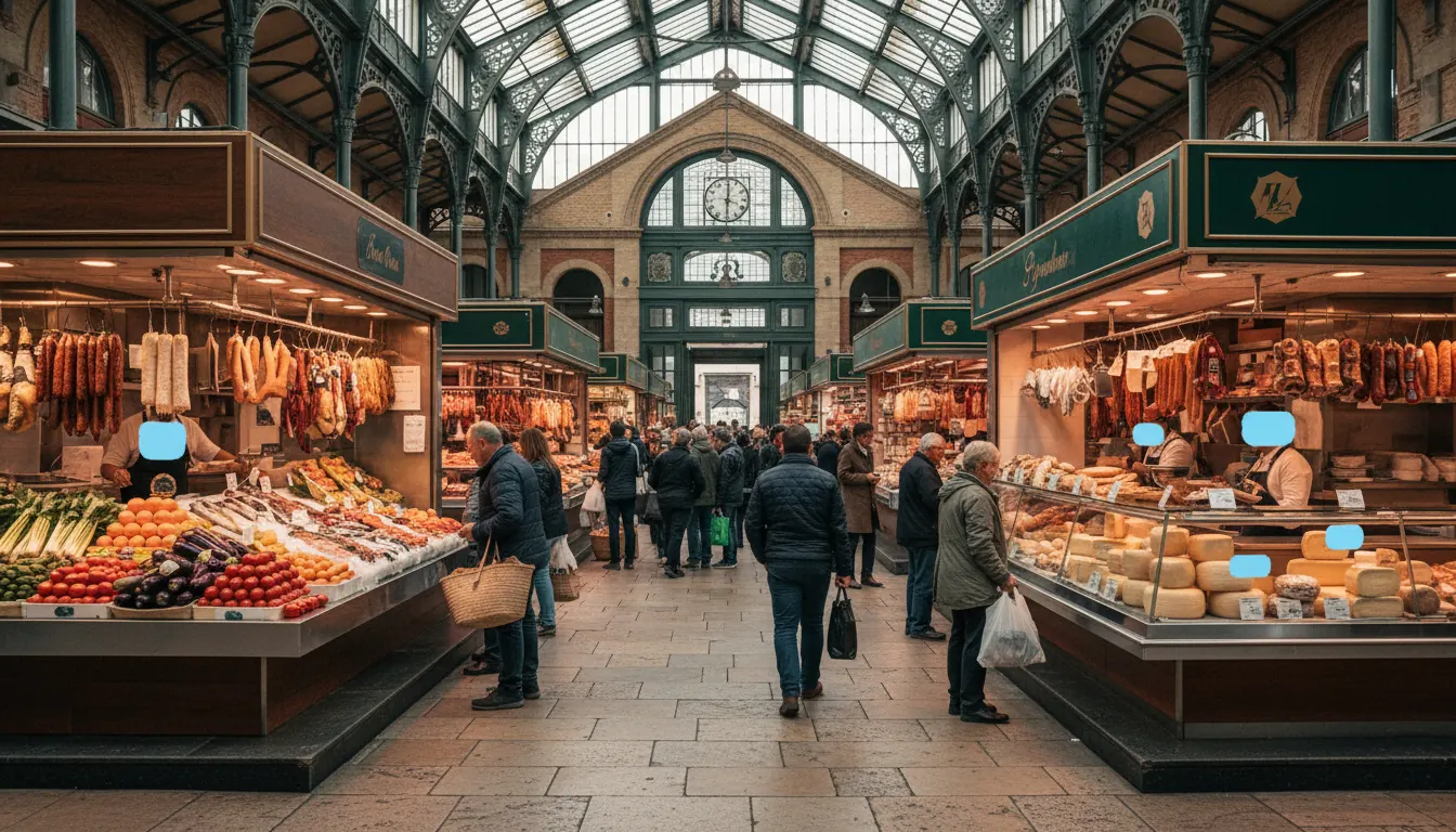 Vista completa de l'interior del Mercat de Sant Gervasi amb totes les parades