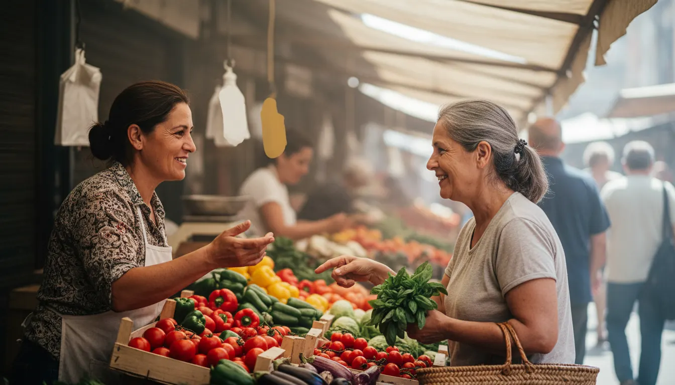 Paradista del Mercat de Sant Gervasi atenent una clienta habitual